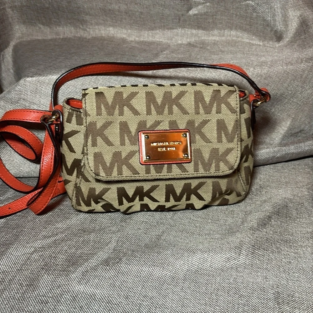 Michael Kors Tan Signature Jacquard Mini Crossbody